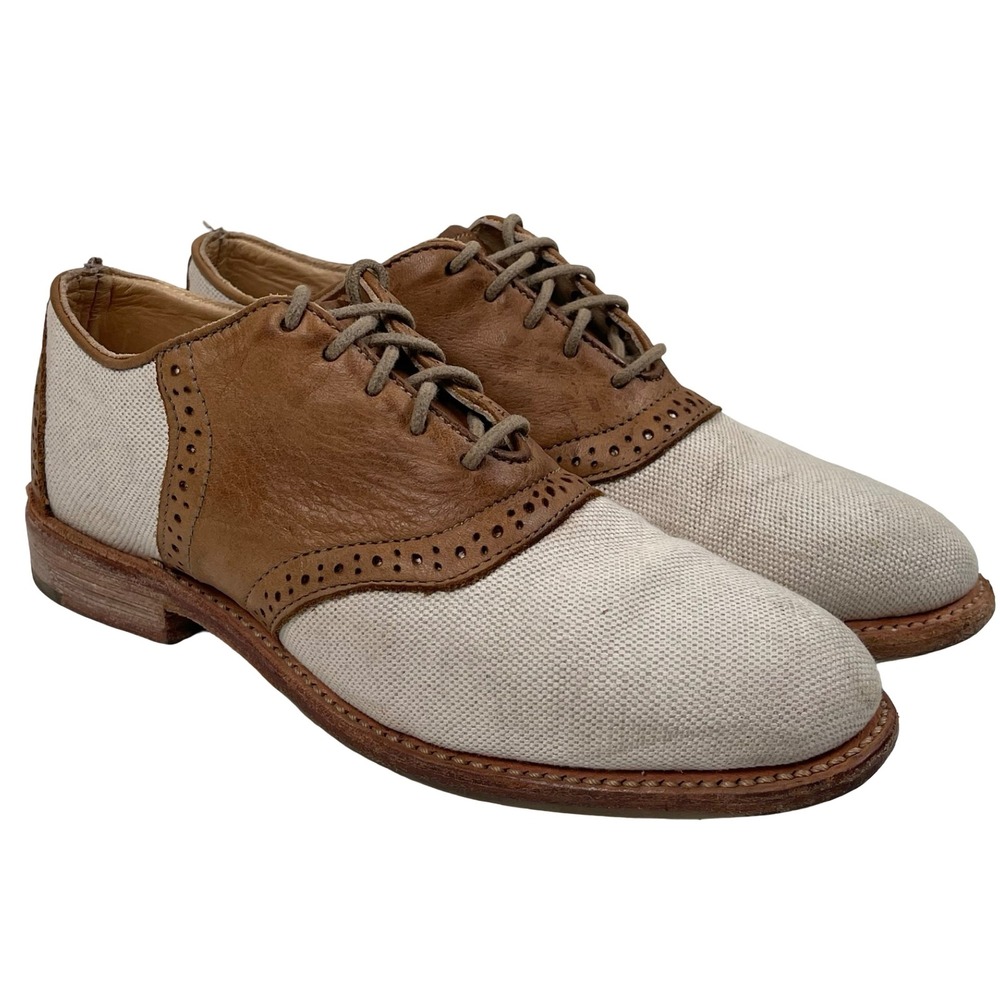 Vintage Shoe Company Oxford Shoes Womens 6.5 Brown Canvas Leather Wingtip Brogue